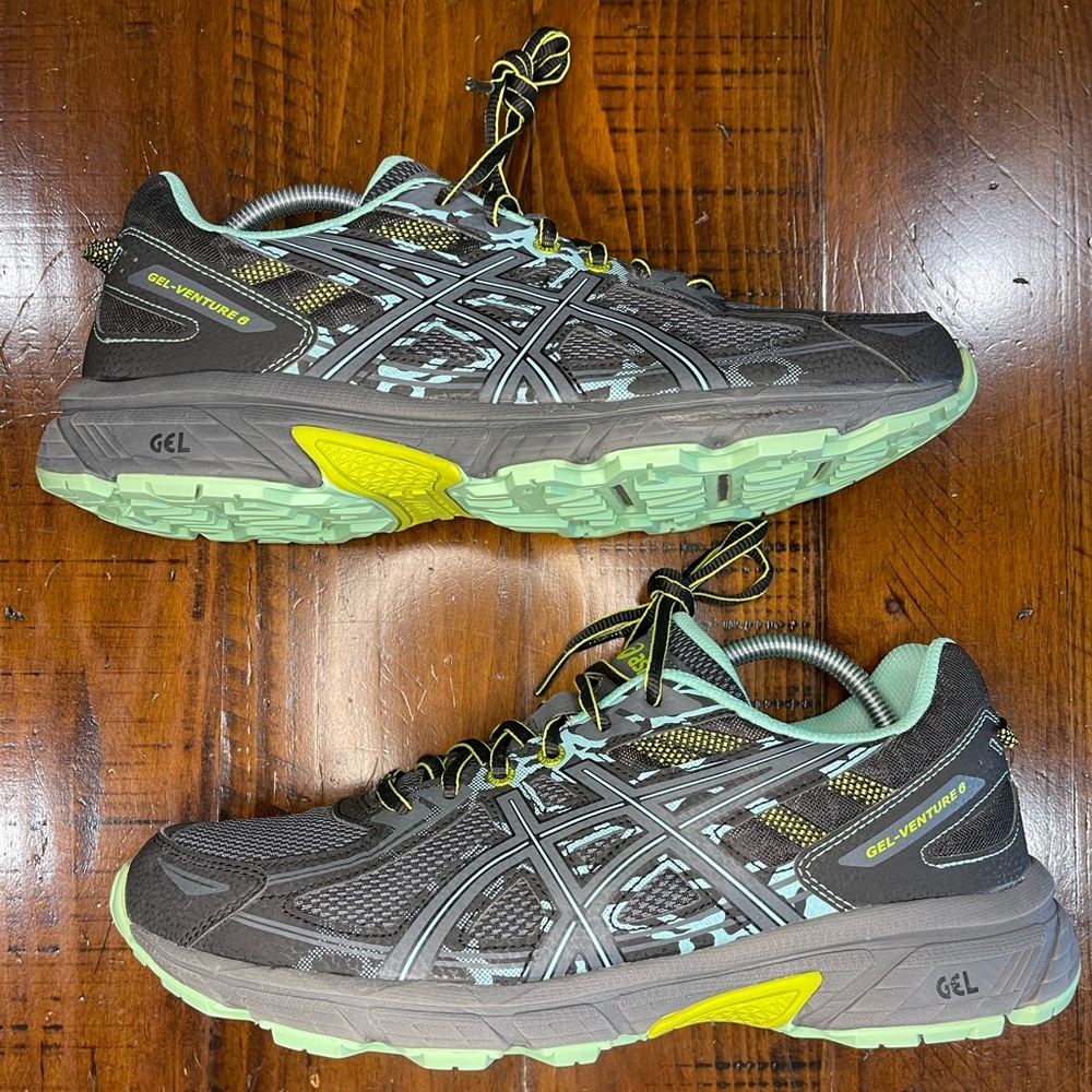 Asics Gel Venture 6 Womens Hiking Trail Running Shoes Black Blue Size 11.5 T7G6N